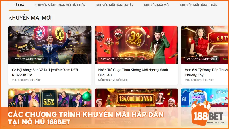 Các chương trình khuyến mãi hấp dẫn tại nổ hũ 188BET