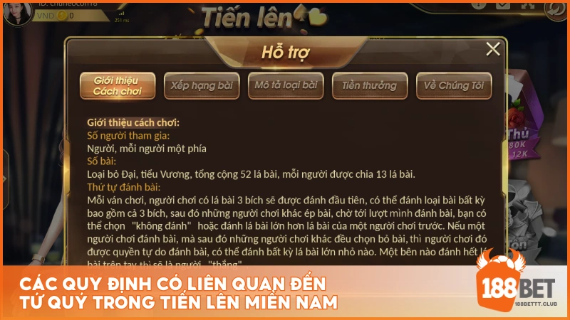 Các quy định có liên quan đến Tứ quý trong Tiến Lên Miền Nam