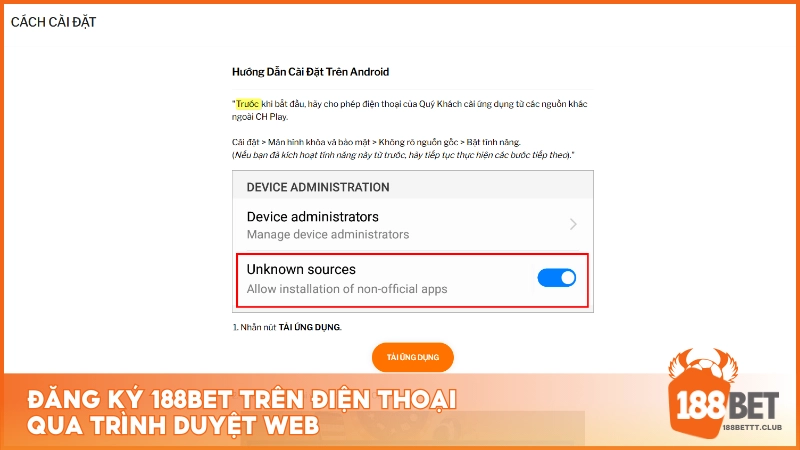 Đăng ký 188BET trên điện thoại qua trình duyệt web