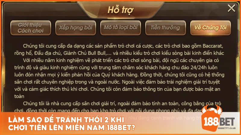 Làm sao để tránh thối 2 khi chơi Tiến Lên Miền Nam 188BET?